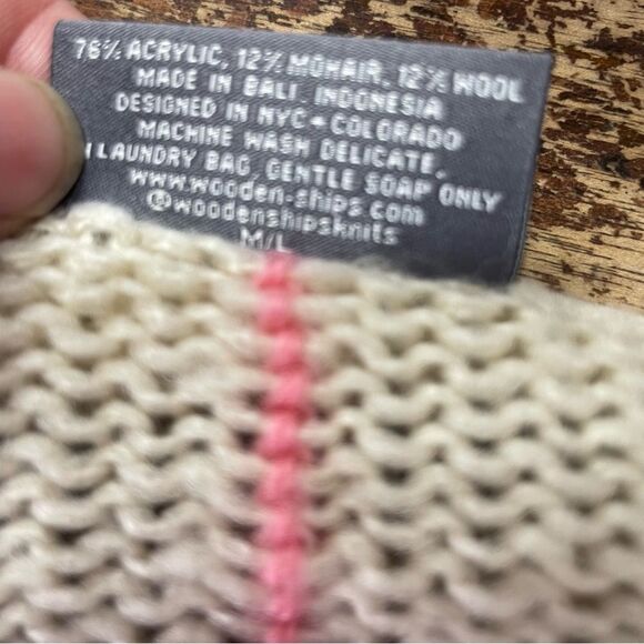 Anthropologie Wooden Ships Sweater Pink Check Plaid Mohair Wool Cozy Soft M L - Picture 5 of 7